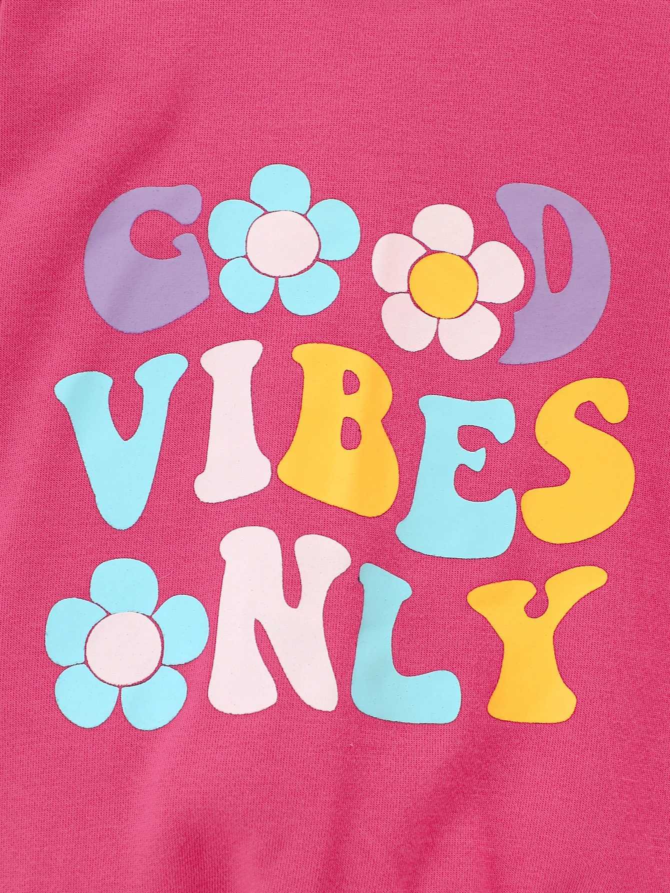 Autumn And Winter Colored Letter Printed Pullover Hoodie For Small And Medium-Sized GirlsY240814