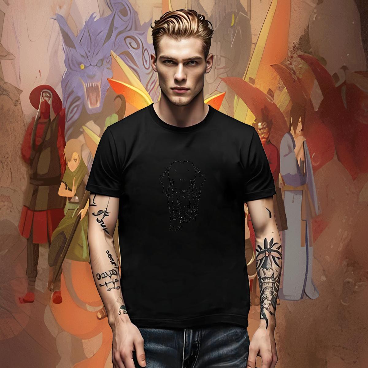Popular Mens Tshirts Anime Printing Street 230g Pure Cotton Black Oversized Breathable Crew Neck Elephant T-Shirts Designer Polos