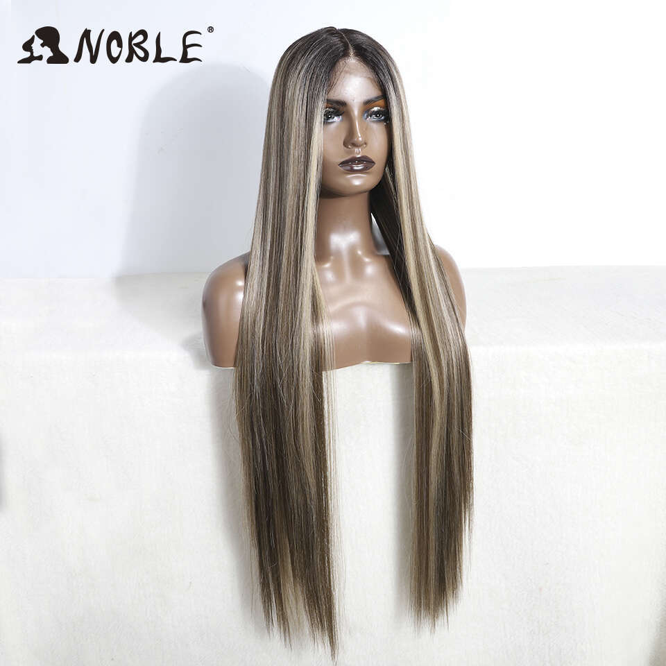 Noble Cosplay Wigs For Women Long Straight Wig 36 Inch Ombre Blonde Synthetic Lace Wig