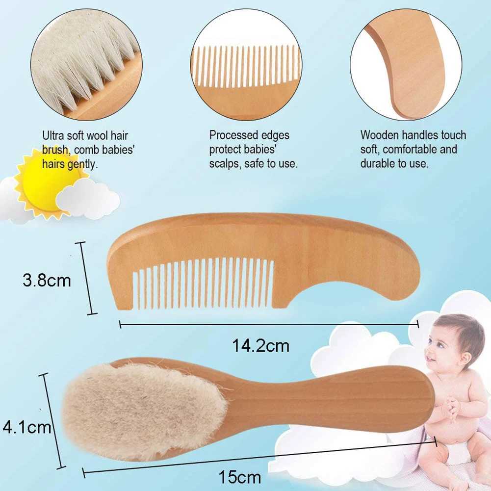 2-piece wool baby brush hair comb set for newborn care pure natural baby brush baby wood brush daily use baby hair massager W240813