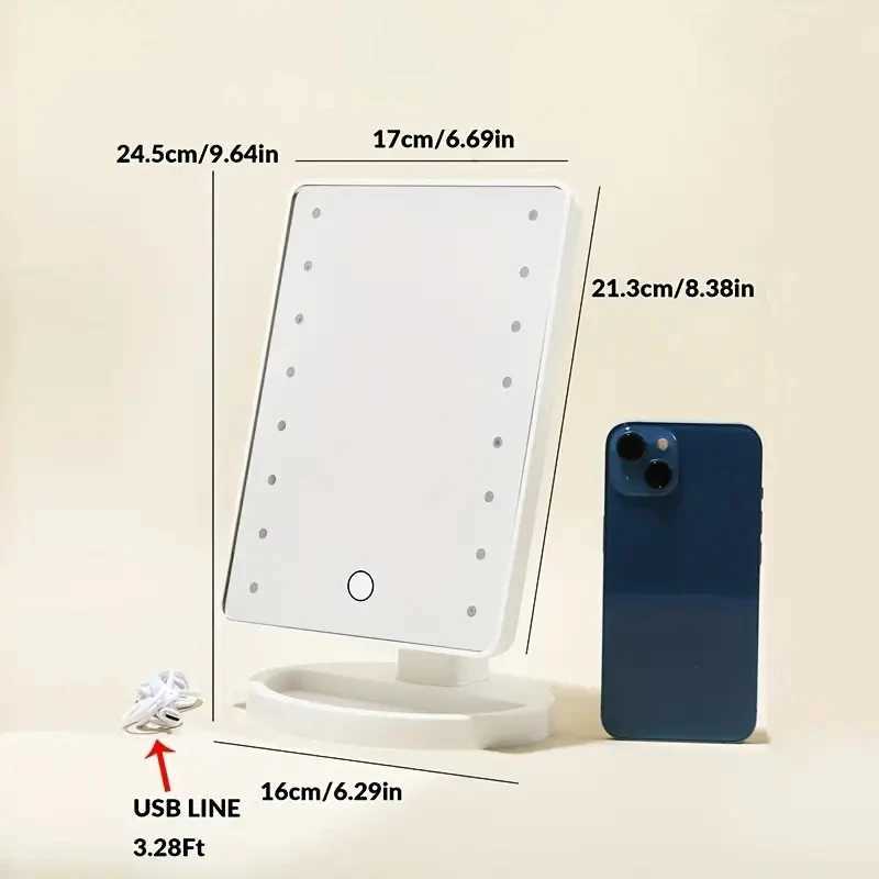 Lighted Makeup MirrorSquare Battery USB RechargeableDual-use Beauty MirrorTouch Screen VanityMirrorBrightnes W240813