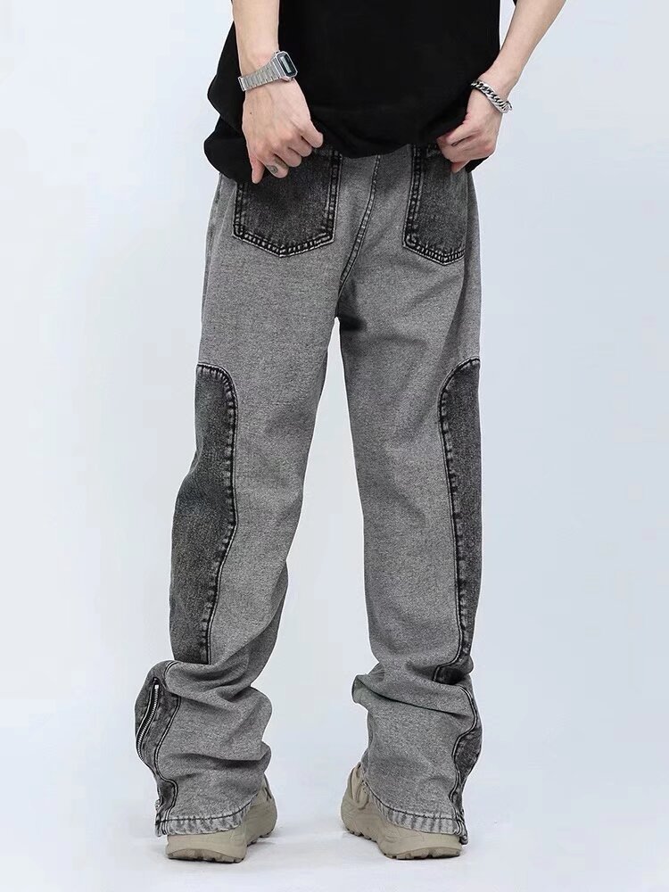 Men's Jeans Baggy Y2K Hombre Gray Spliced Denim Pants Loose Jean Trousers Vaqueros Fashion Patchwork Straight For Men