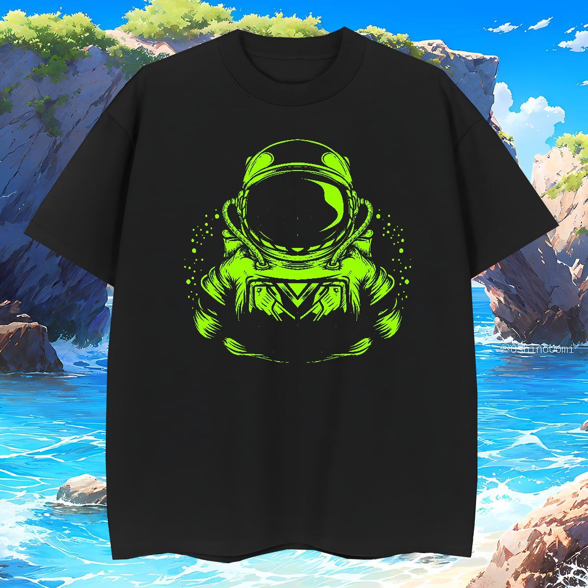 T Shirt For Man 230g 100% Cotton cosmonaut Street wear Hip Hop Crew Neck Cartoon Print Tshirt for Man Woman Fashion Unisex Clothings
