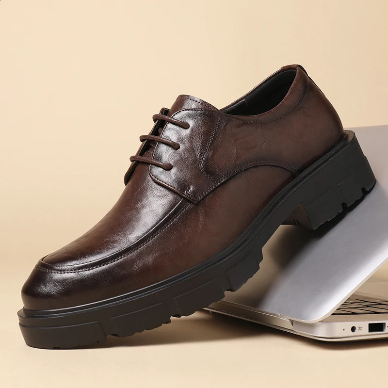 WAERTA 5 8 10 Cm Heel Shoes Men Fashion Casual Cow Leather Mens Dress Shoes British Breathable Groom Platform Wedding Shoe Male 240918