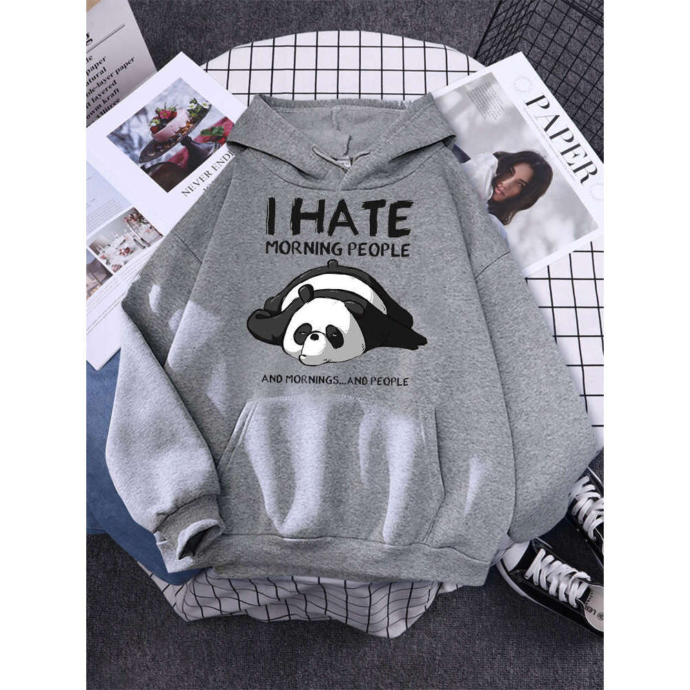 Panda Lazy I Hate Morning People Prints Hoody Woman Casual Hoodies Plus Size Sweatshirt Haruku Girl Autumn Warm Sudaderas Tops