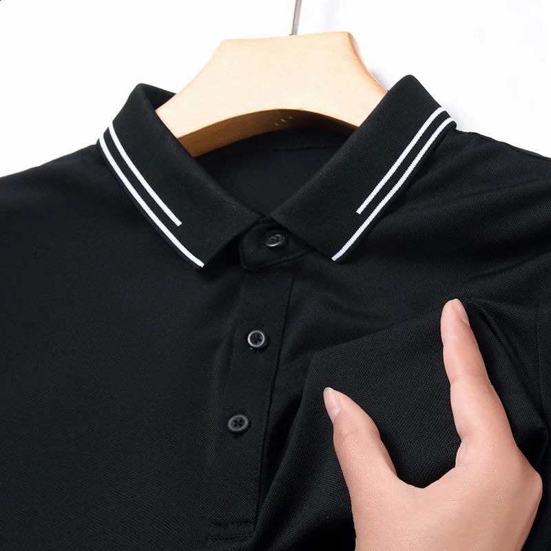 2024 Mens Solid Color Cotton Business and Leisure POLO Shirt Summer Fashion Short Sleeve Comfortable and Breathable Top 240814