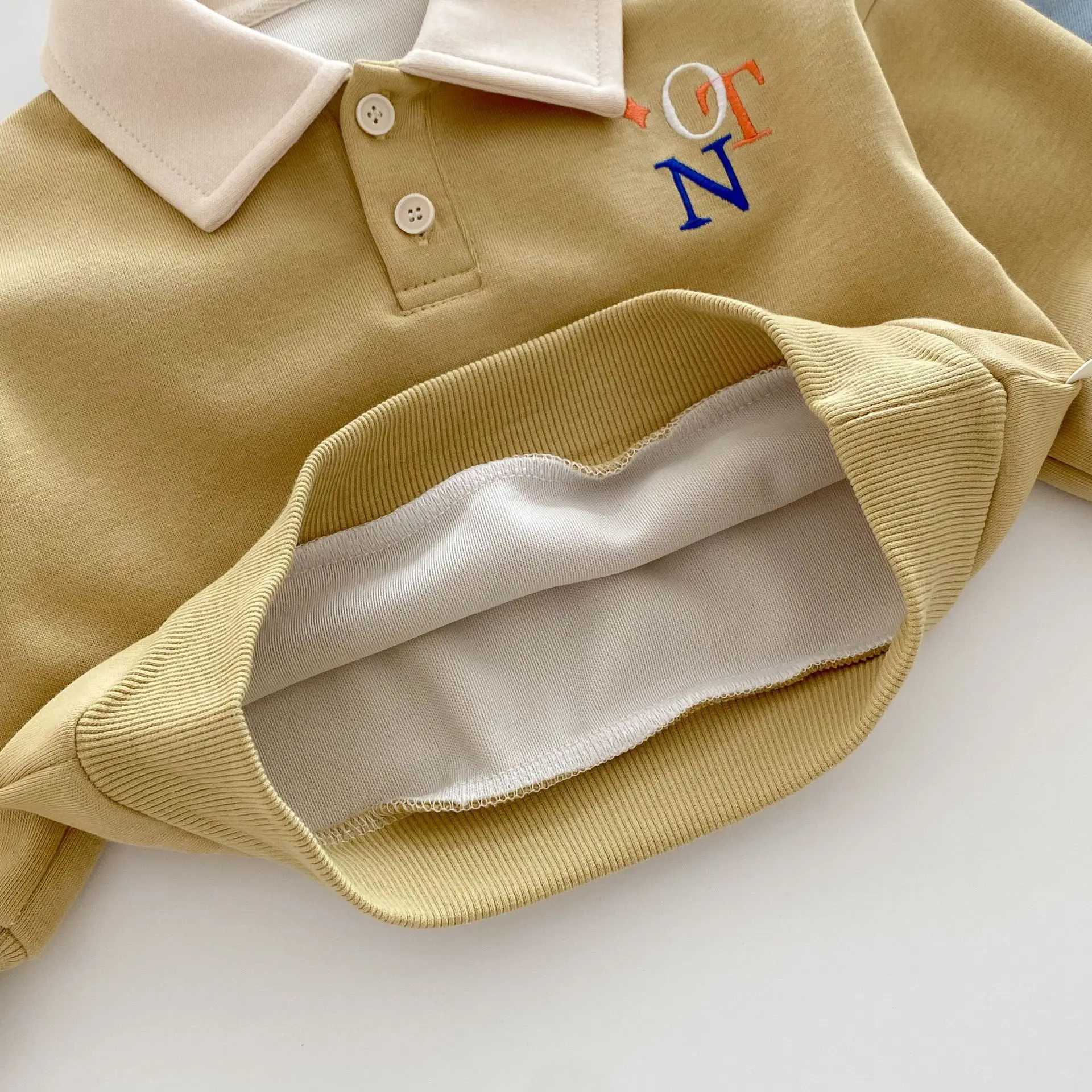 Autumn 0-5 Years Baby Boys Sweatshirts Letter Embroidery Little Boys Pullover Turn Down Collar Elastic Hem Toddler Boys ShirtsY240814