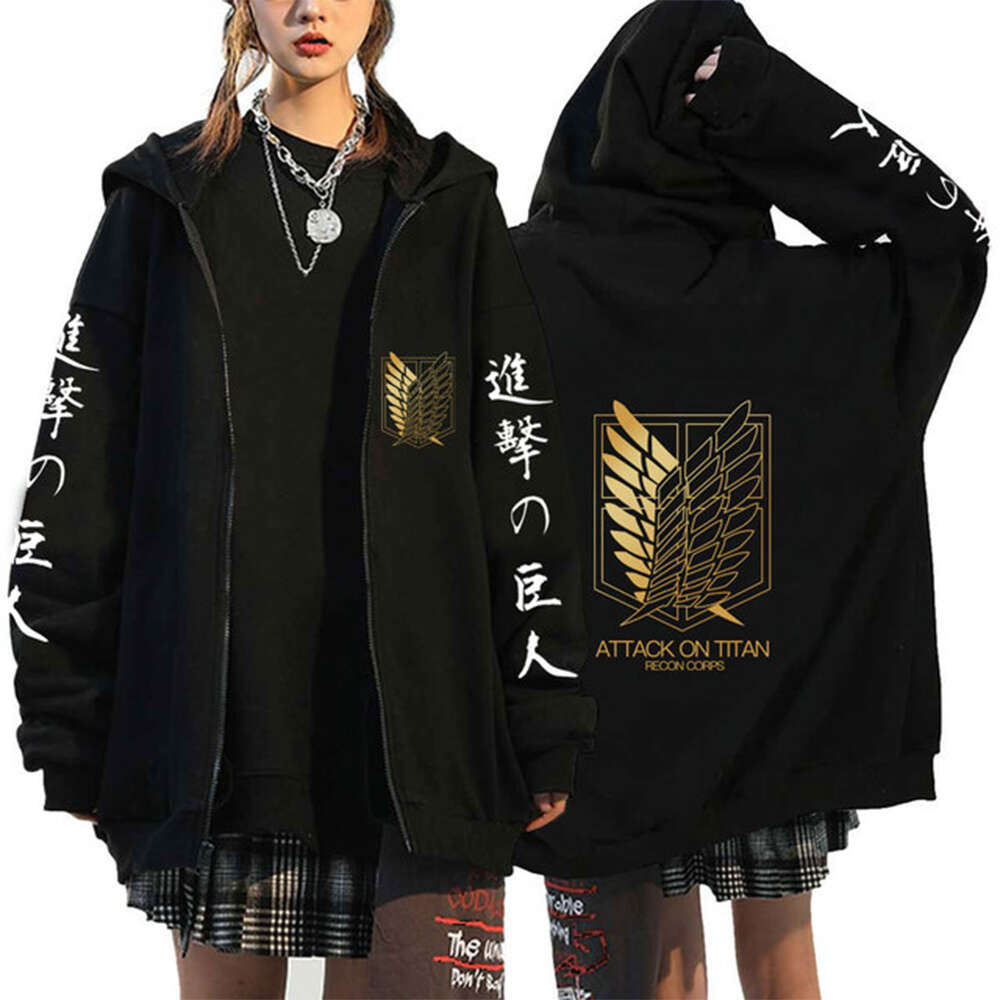 On Attack Titan Zipper Hoodies Wings Of Liberty Graphic Print Hooded Men Women Plus Size Sweatshirts Haruku Zip Up Jacket