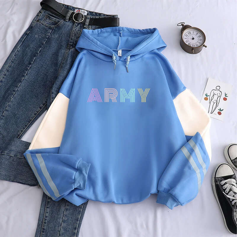 Army Kpop Hoodies Women Street Fashion Popular Soft Fleece Sweatshirts Clothing Long Sleeves Oversized Comfortable Streetwear wear