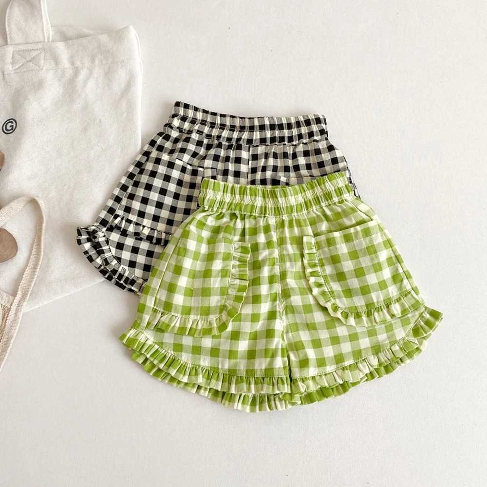 1-6 year old girls pleated shorts summer childrens baby flat shorts pocket design casual elastic waist hot pants childrens clothing W240813