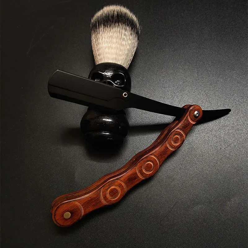 Men Professional Manual Shaver Straight Edge Wooden Stainless Steel Barber Razor Folding Shaving Shave Beard CutterM240814