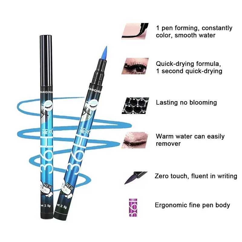 Black Liquid Eyeliner Waterproof Eyeliner Pencil 36H Long-Lasting Liquid Eye Liner Pen Quick-Dry No Blooming Cosmetics Tool Y240813