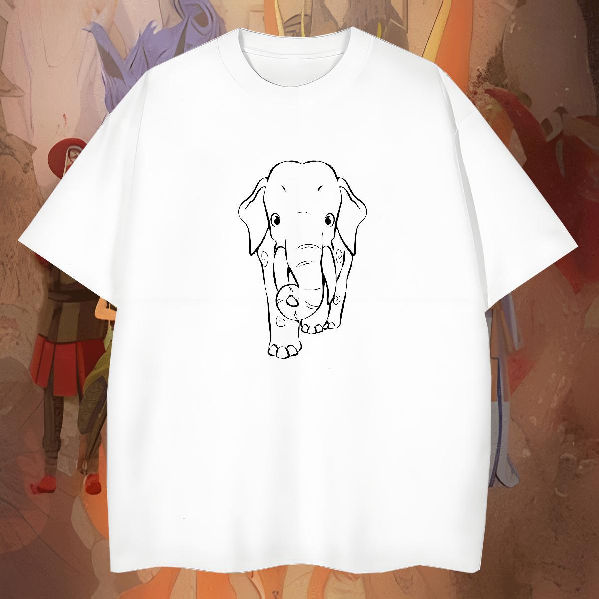 Popular Mens Tshirts Anime Printing Street 230g Pure Cotton Black Oversized Breathable Crew Neck Elephant T-Shirts Designer Polos