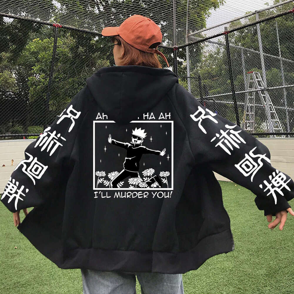 Kaisen Jujutsu Gojo Satoru Print zipper Hoodies Funny Mnaga Sweatshirts Men Long Sleeve Autumn Winter Plus Size Zip-up Hoodie