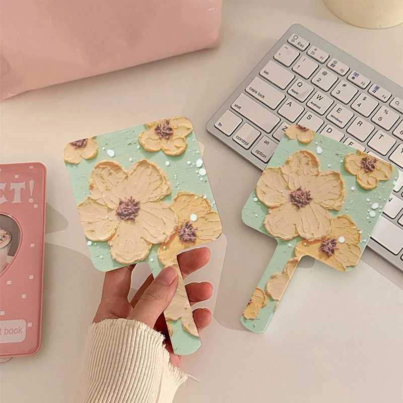 1 pink square handheld makeup mirror suitable for women portable handheld makeup mirror mini makeup tool W240813