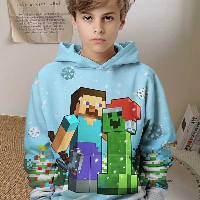 2024 Kids Clothes Cartoon Gaming Print Hoodie Kids Casual Pullover Cool Hip Hop Boy Sports Tops Building Blocks Graphic ClothingY240814