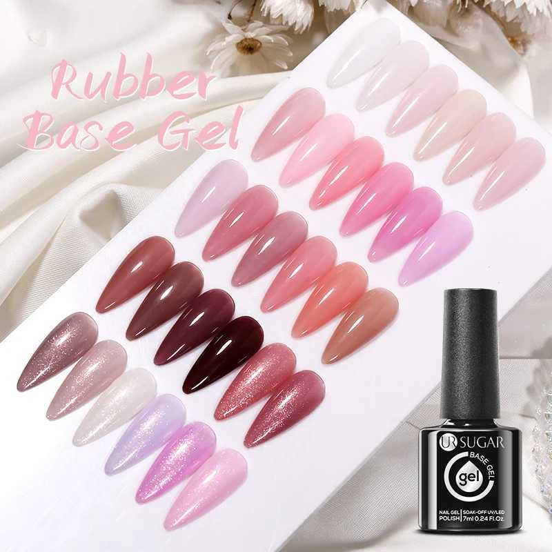 UR SUGAR 7ml Crystal Nude Rubber Base Gel Milky White Pink Gold Glitter Semi Permanent Soak Off UV LED Nail Art Construction GelM240814