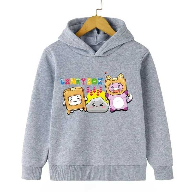 Lanky Box Print Hoodie Baby Boy Funny Cartoon Streetwear Stone Cats Print Kids Clothes Girls Long Sleeve Sweatshirt Box PulloverY240814