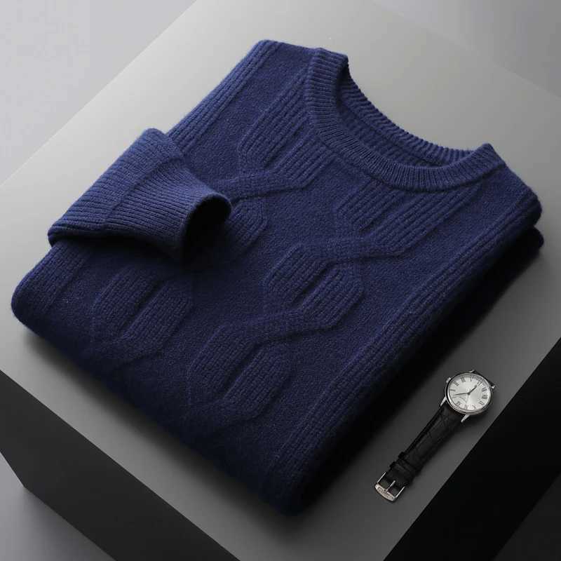 Mens 100% pure wool sweater soft O-neck casual thick zipper winter long sleeved high-quality top with 5-color jumper S-3XLW240729