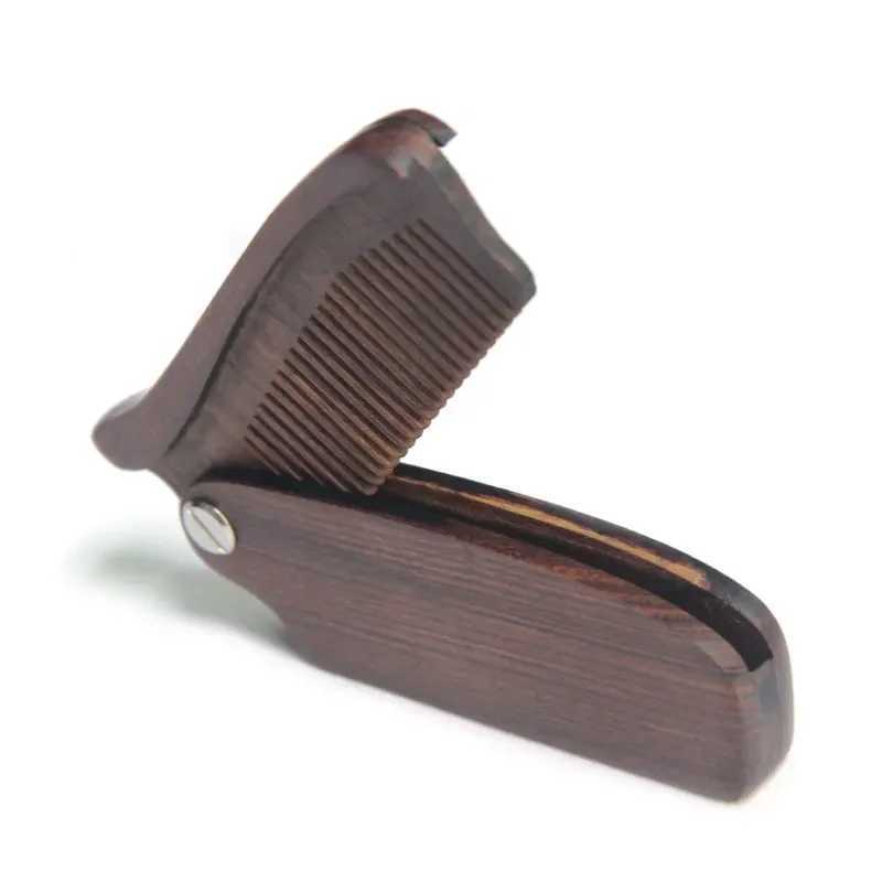 Mens Beard Comb Kit Foldable Wooden Comb PU Leather Box Mens Beard Care Beauty Mustard Styling Tool Mens Barber Ideal Gift W240813