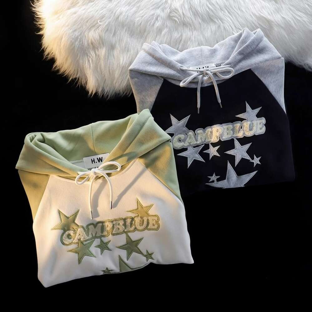 Huamian imitation cotton composite milk silk 280g # hooded sweatshirt oversized loose hanging feeling lazy long sleeved