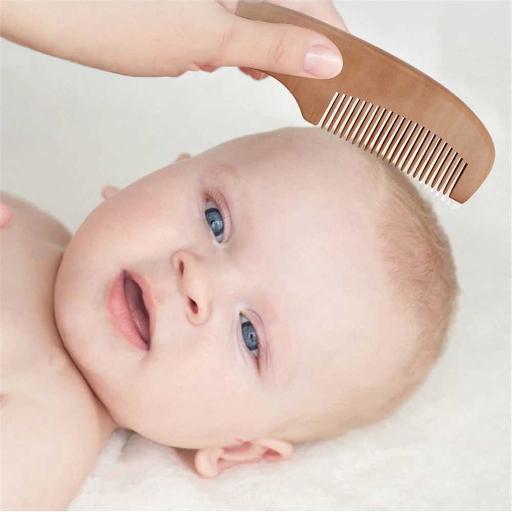 Baby bath brush baby head massager comb natural wood soft wool brush head comb childrens portable brush head W240813