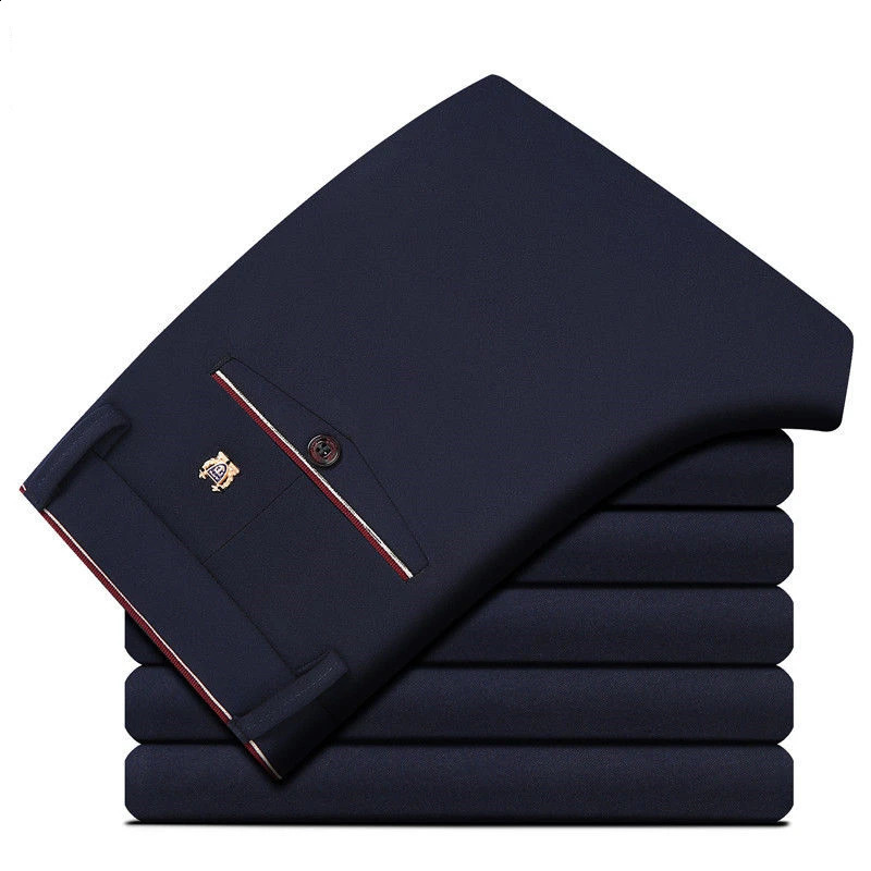 Suit Pants for Men Fashion Elegant Male Dress Solid Color Straight Long Trousers Man Slim Fit Formal Black 240813