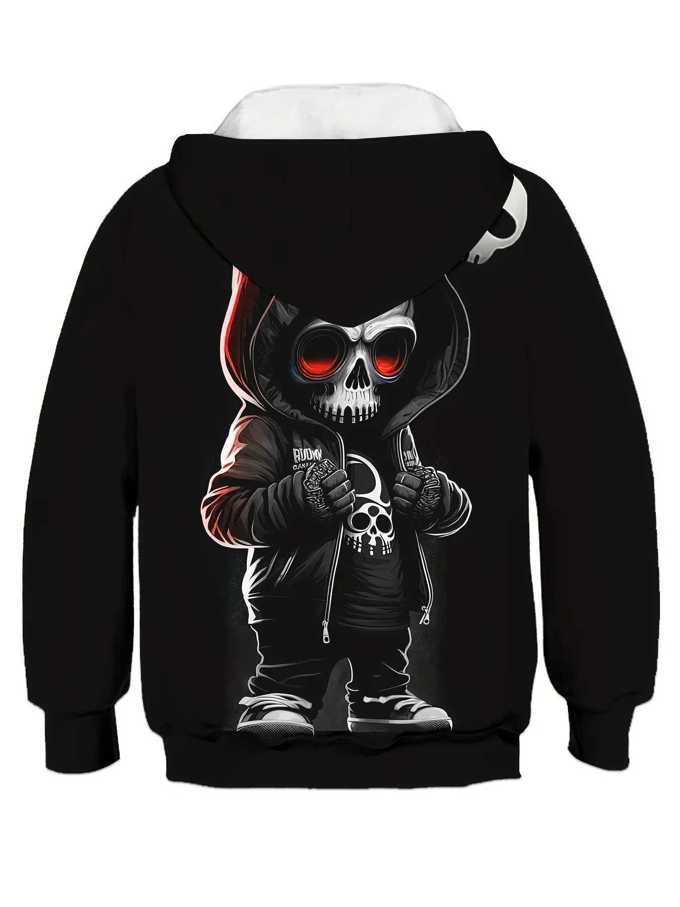 Halloween Skeleton Print Boys Casual Long Sleeve Hoodies Boys Sweatshirt for Spring Fall Boys Hoodie Childrens Boys ClothingY240814