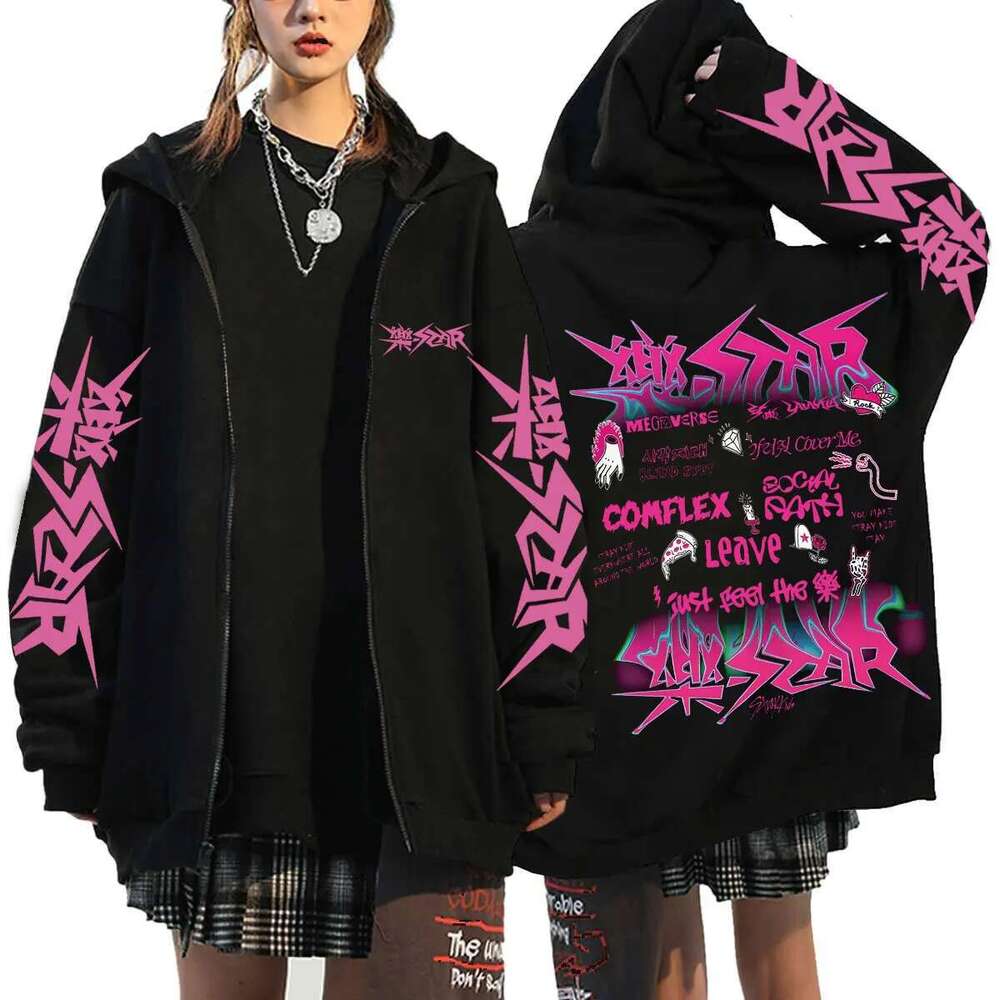 Kpop Haruku Fashion Korean Style Zipper Hoodies For Women Men Long Sleeves Oversized Sweatshirts Winter Zip-up Jacket Coats