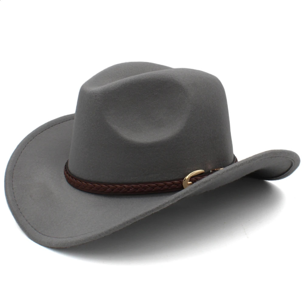 Size 3 Parents Children Men and Women Children Wool Western Cowboy Hat Wide Brim Sunhat Party Travel Outdoor Hat Classic Retro 240808