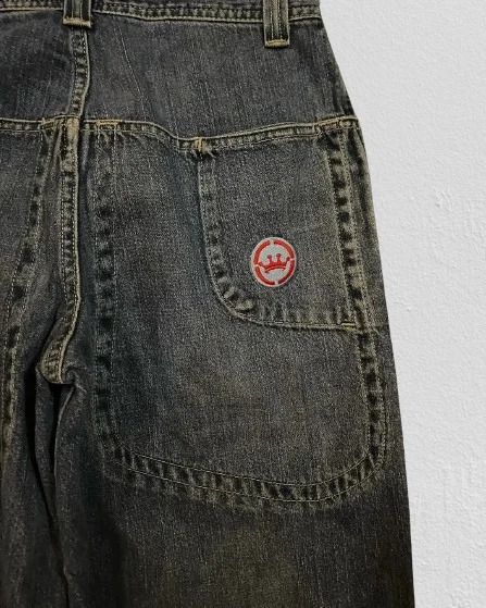 Pants Mens Haruku Hip-Hop Gothic Skateboarding Boy Graphic Embroidery Jeans Retro Blue Pocket Torn Trouser240813