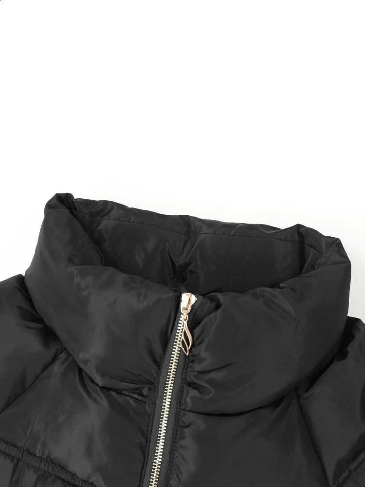 EAM Black Bandage Bow Cotton-padded Coat Long Sleeve Loose Fit Women Parkas Fashion Autumn Winter 2024 1DH5282 240813