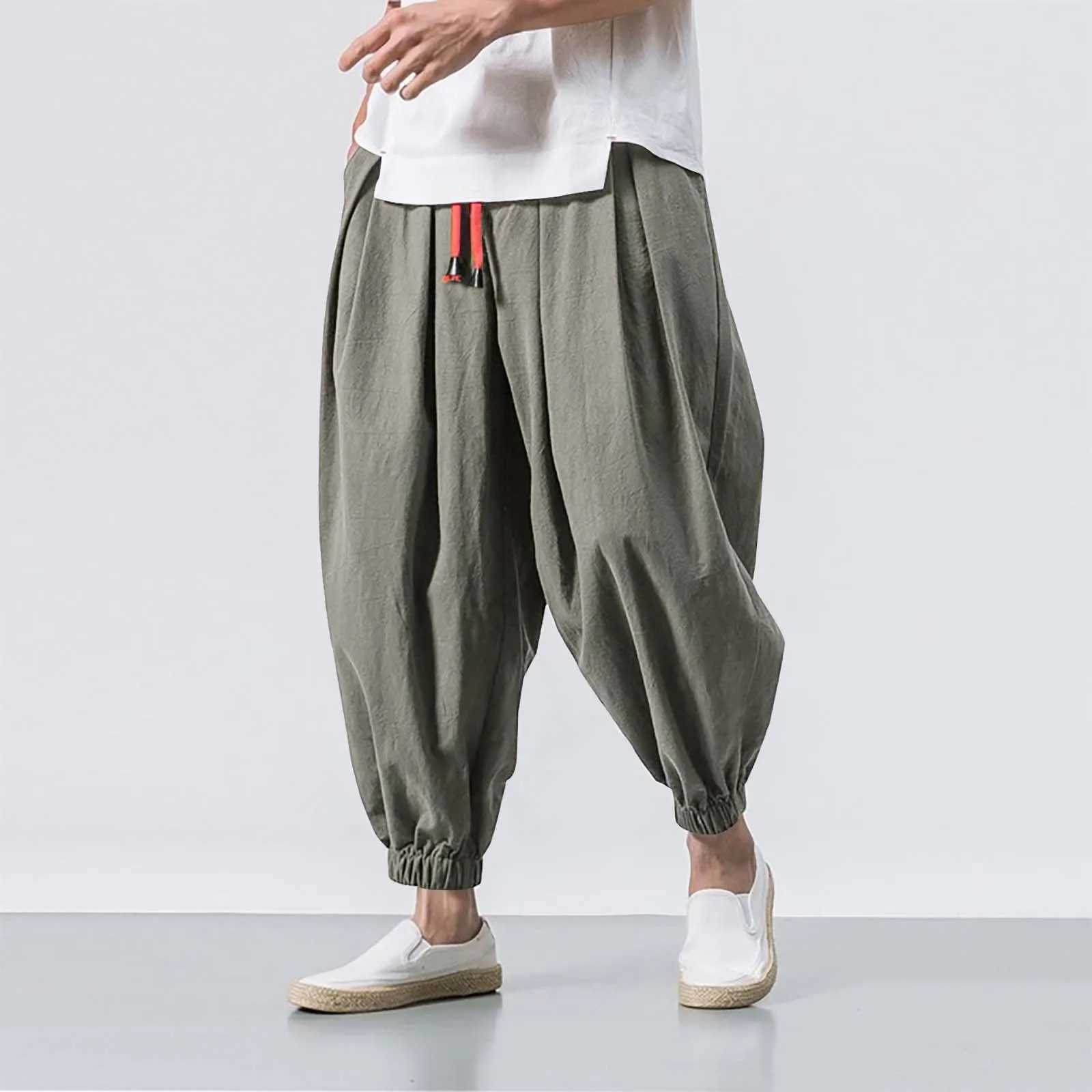 Mens Loose Long Pants Oversize Baggy Harem Trousers Breathable Cotton Linen Sweatpants 2024 Male High Quality Jogger SweatpantsXJ250303