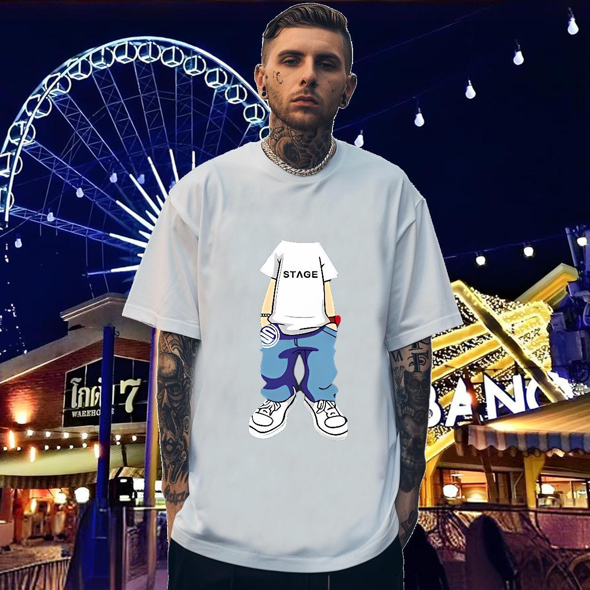 T shirt 230g Pure Cotton character Street wear Hip Hop Round Neck Short Sleeve Oversized Men Clothes T-Shirt DIY Cool Tshirts