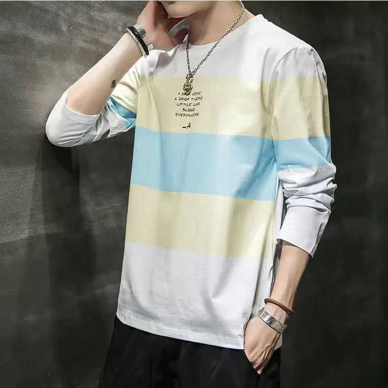Spring New Mens Long-sleeved T-shirt Loose and Simple Spring and Autumn Mens Casual Long-sleeved T-shirt All-matchM240814