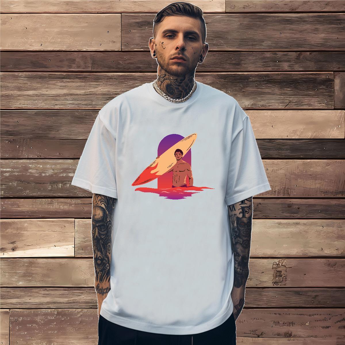 Man T Shirts 230g Cotton portrait Street Wear O-Neck Short Sleeve Floral Print Men Tees Fashion Design High Quality Tops Shirt