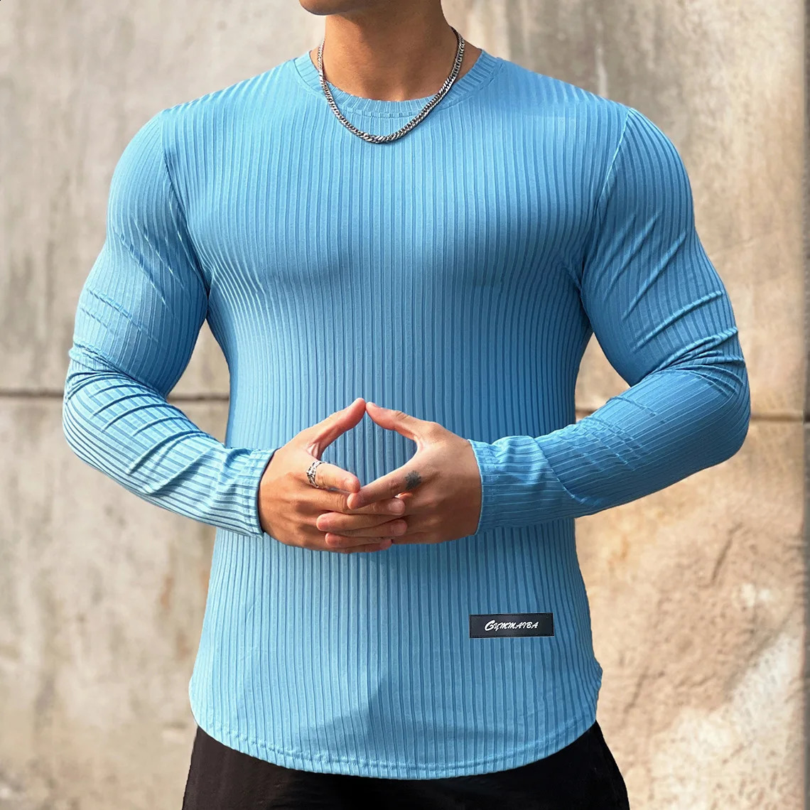 Mens Muscle O-Neck Shirts Light Weight Slim Fit Long Sleeve Workout Gym T-Shirts Soft Tees Bodybuilding 240814