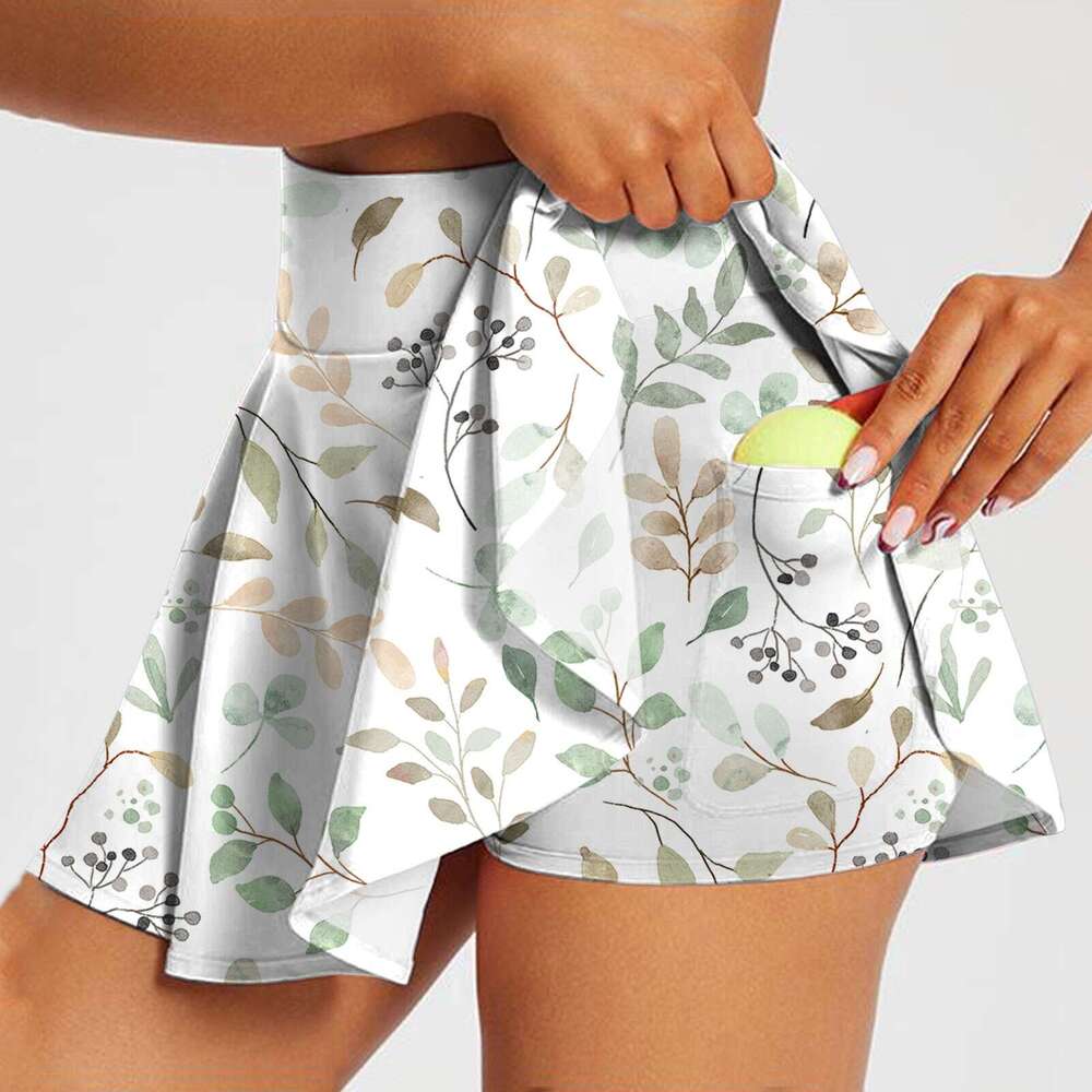 Floral Ladies Printed Sports Fiess High Waisted Tennis Pleated Skorts Skirts
