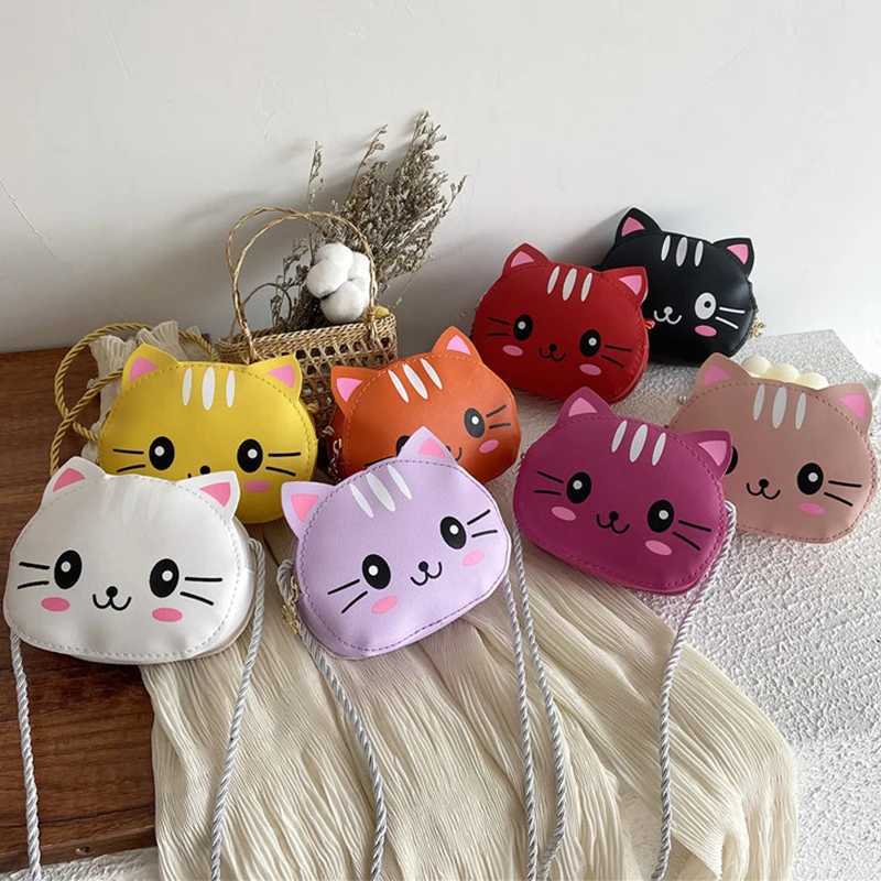 Cartoon Cute Cat Childrens Mini Bag Fashion Childrens Handbag Baby Girl PU Leather Shoulder Cross Bag Coin Wallet W240813