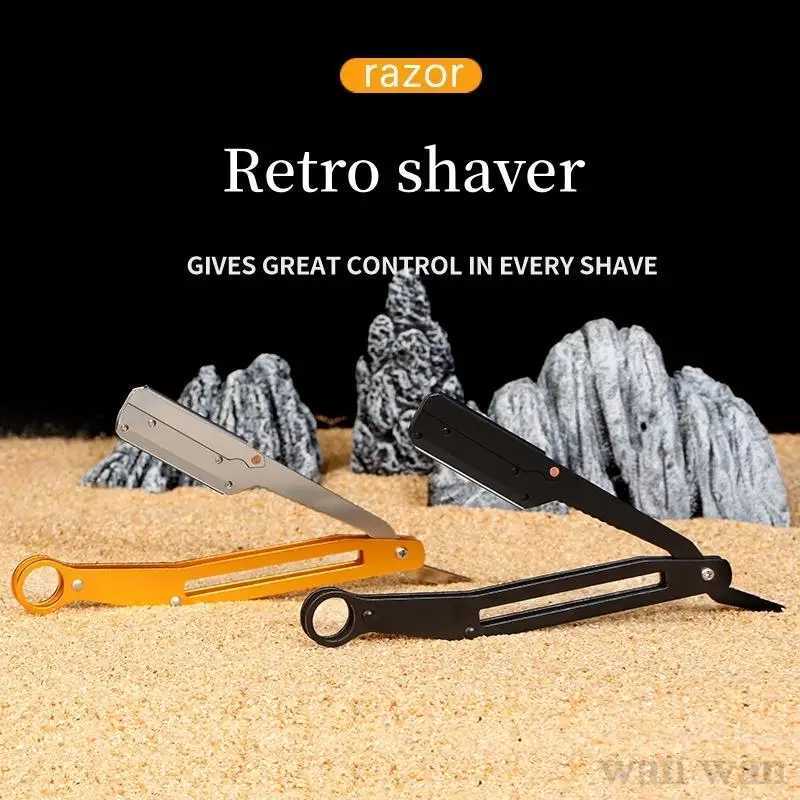 Stainless Steel Straight Edge Razor Retro Mens Beard Trimmer Manual Folding Shaver Barber Shop Hair Cutting Shaving Tools Y1215M240814