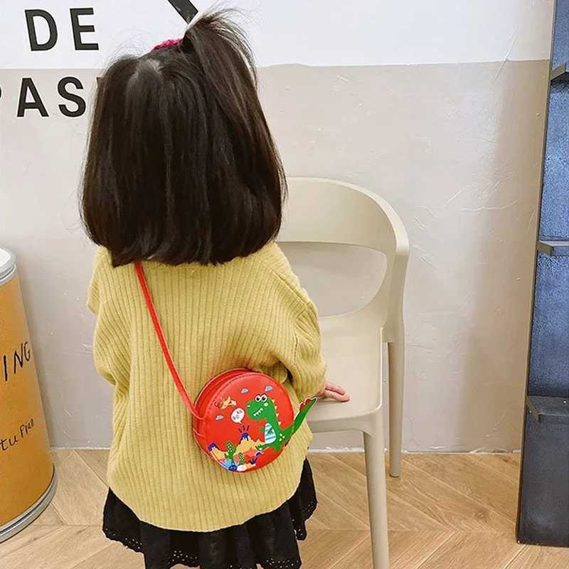 New Girl Childrens Cross Bag Little Boy PU Leather Round Coin Wallet Handbag Cute Dinosaur Baby Shoulder Bag W240813