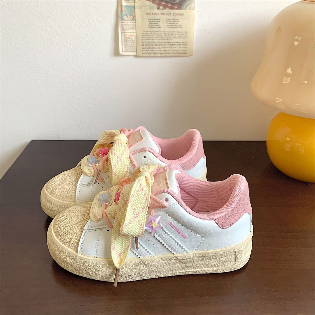 Dopamine color shell head thick soled board shoes women 2024 summer new student small white shoes