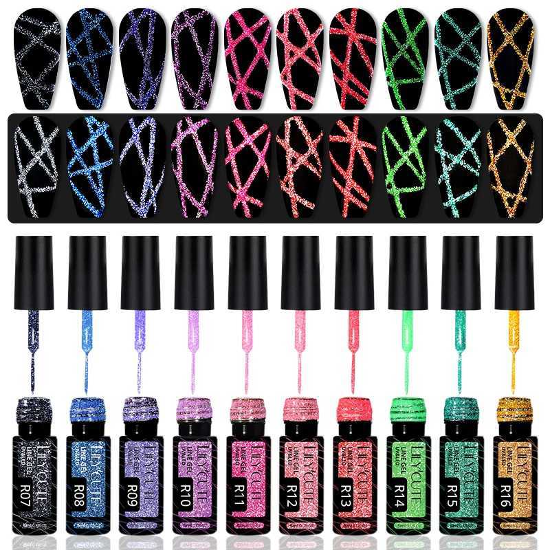 LILYCUTE 5ML Reflective Glitter Liner Gel Nail Polish Sparkling French Line Painting Gel Semi Permanent Vernis Nails AccessoriesM240814
