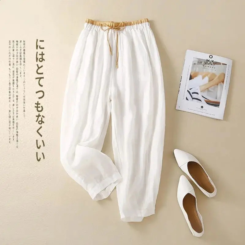 Loose Harem Pants for Womens High Waisted Cotton Linen Casual Womens Pants Thin Comfort Elastic Waist Drawstring Cropped Pants 240813