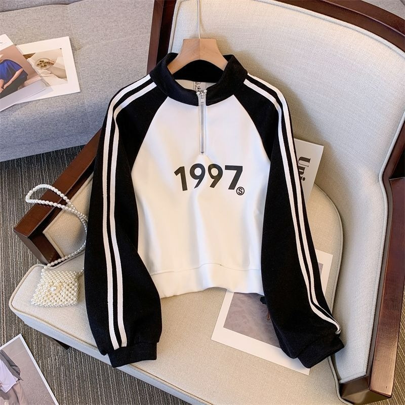 Flower cotton imitation cotton composite denim silk hooded sweatshirt for women's designer autumn loose small print color blocked top
