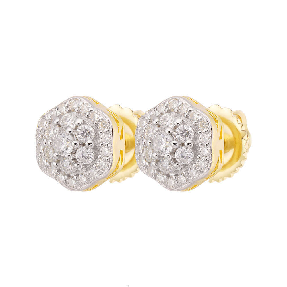 8MM 10MM 12MM Iced Out Hip Hop Pass Dia Tester VVS Moissanite Men 14k Gold Plated wer Cluster Screw Back Earrings