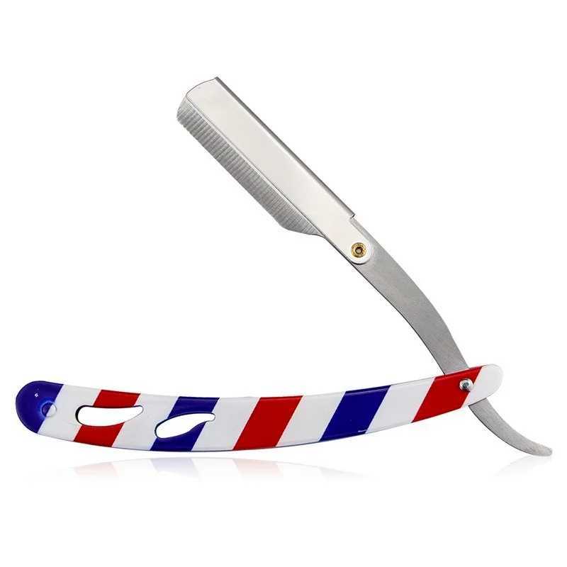 Men Classic Barber Manual Folding Beard Razor Stripes US Flag Dollar Print Stainless Steel Shaving Knife Hair Removal Tools WithM240814