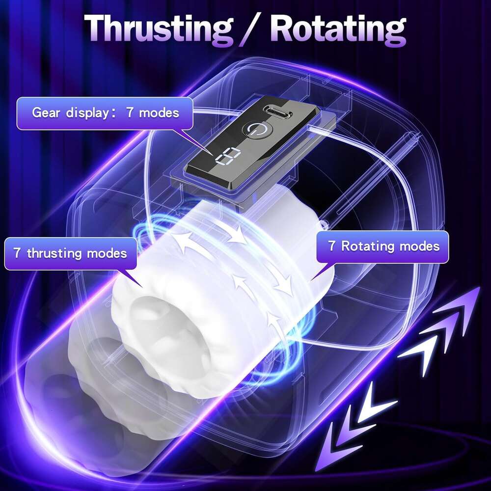 Men's Sex Toy Male Tool - Open male sex toy pocket cat massager, 7 thrust and rotation modes, used for stimulation, sex machine adult sex toy, wi