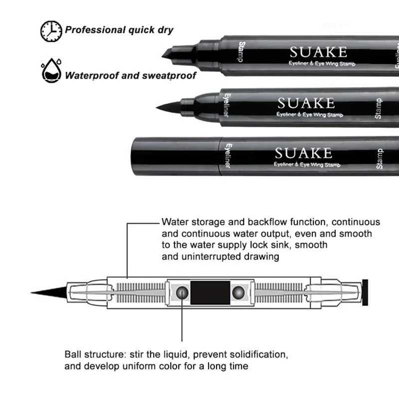 2 In1 Winged Stamp Liquid Eyeliner Pencil Water Proof Fast Dry Double-ended Black Seal Eye Liner Pen Make Up for Women Cosmetics Y240813