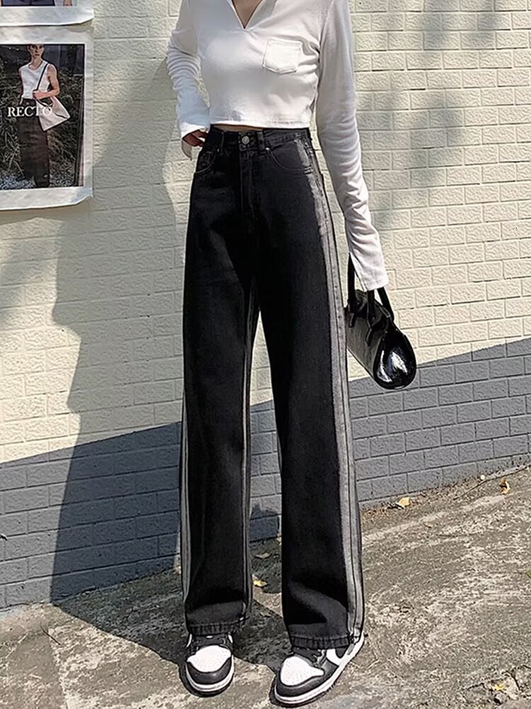 2024 autumn and winter new women's designer straight tube loose fit high waist slim fit wide leg floor pants 63